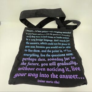 Quotable Canvas Black Tote Bag Quote by Rainier Maria Rilke Zippered